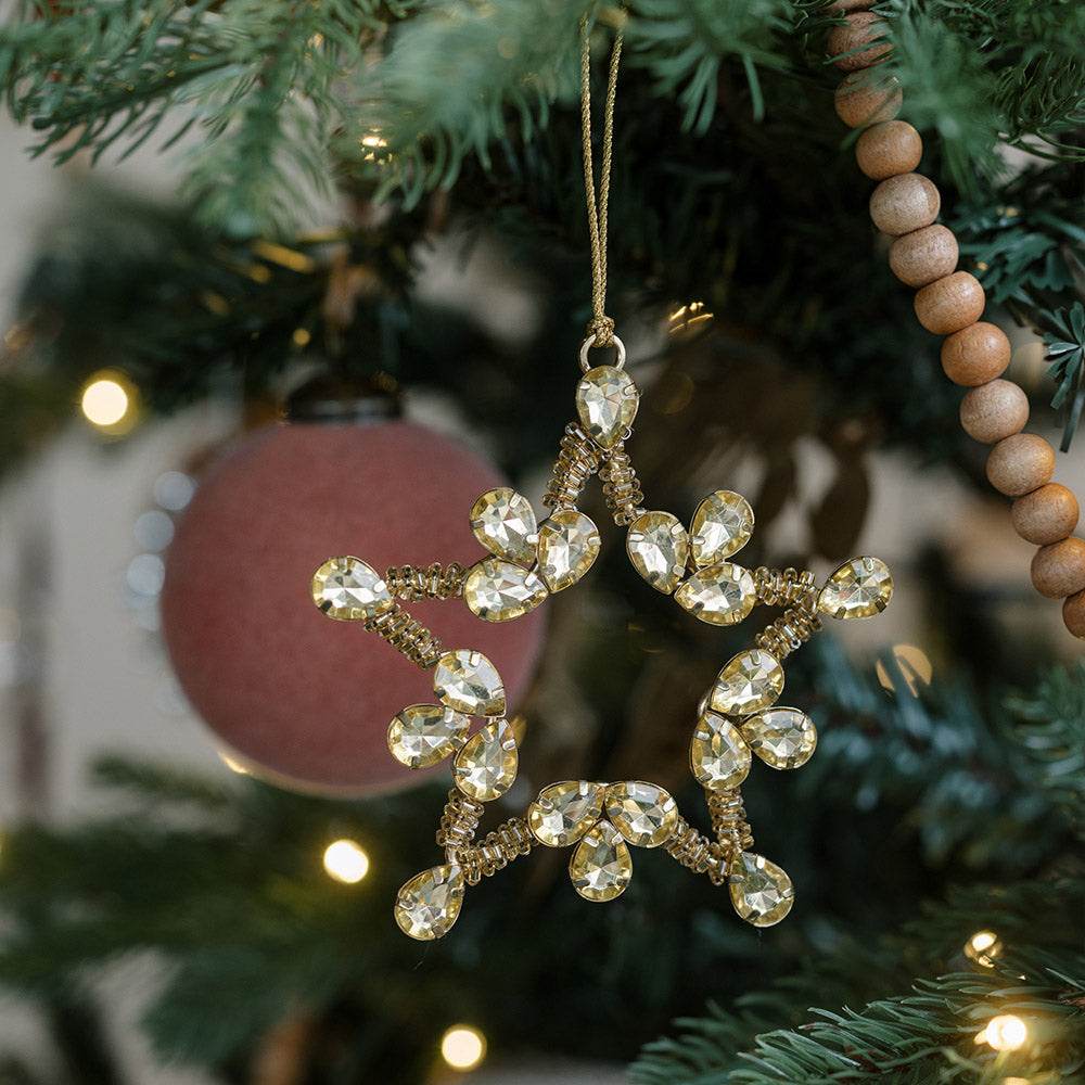 Handcrafted Jeweled Snowflake And Star Christmas Ornaments