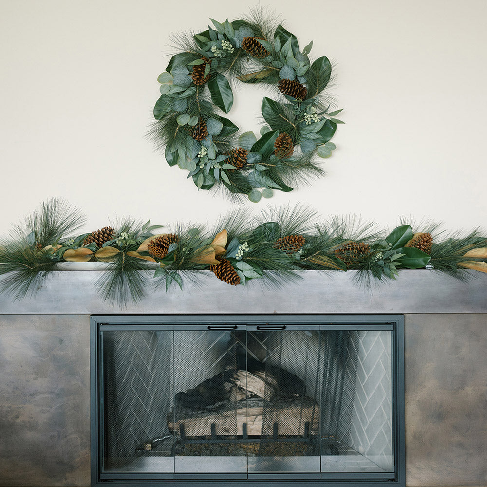 Lifelike Faux Magnolia, Eucalyptus, Pinecone & Needle Pine