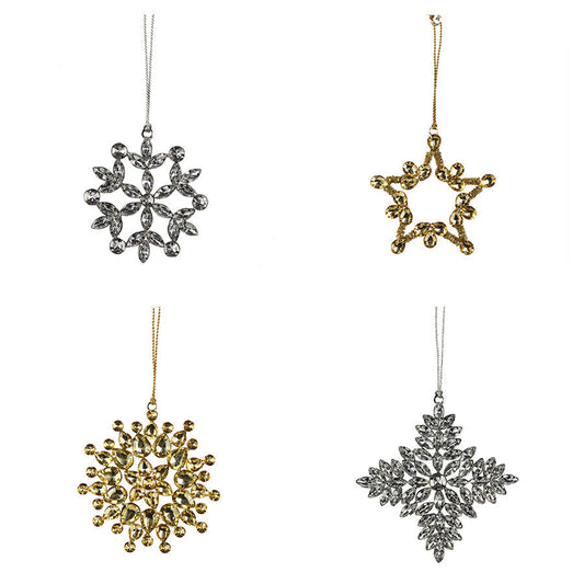 Handcrafted Jeweled Snowflake And Star Christmas Ornaments