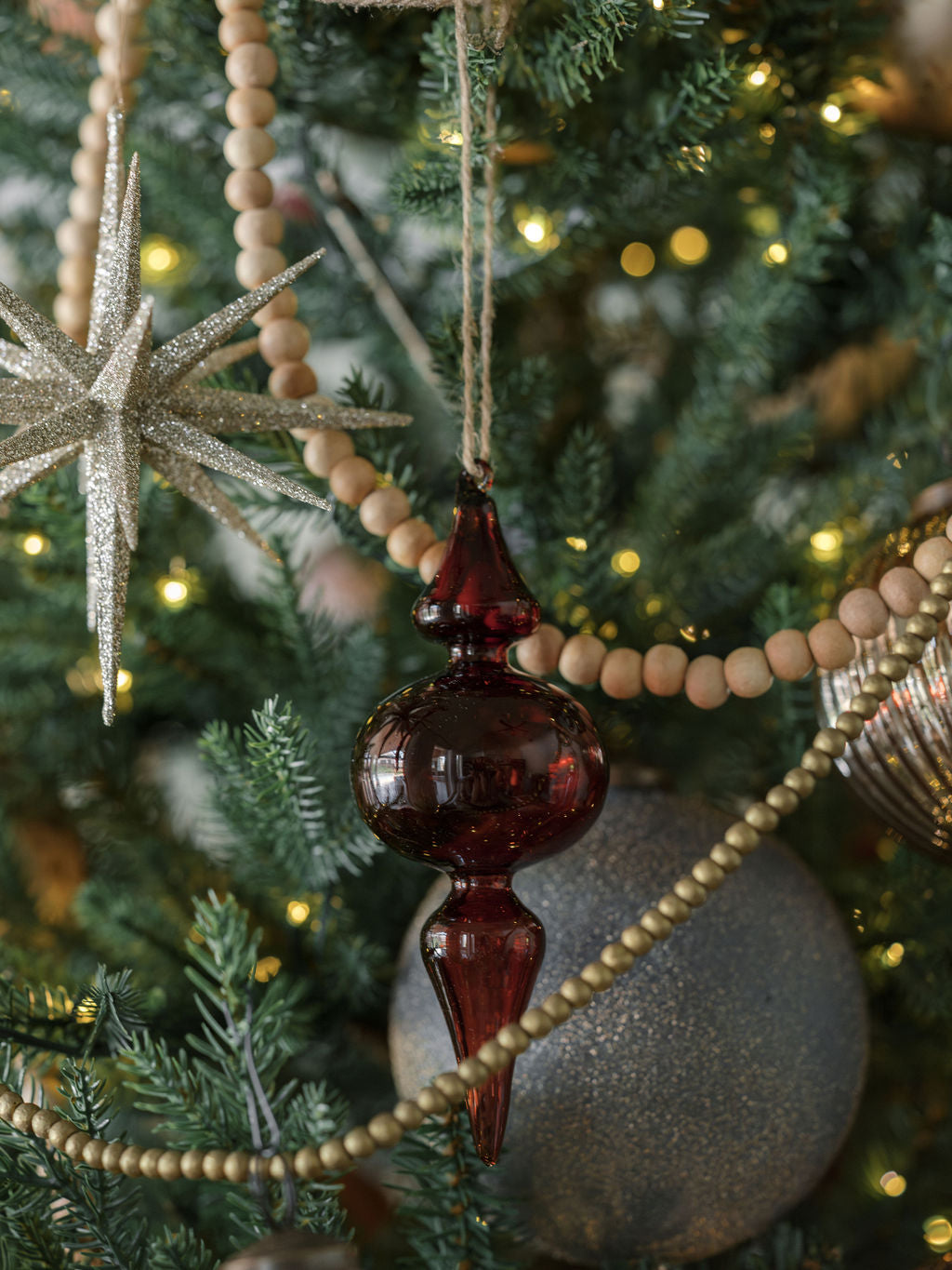 Vintage Rose & Bordeaux Glass Finial Ornaments