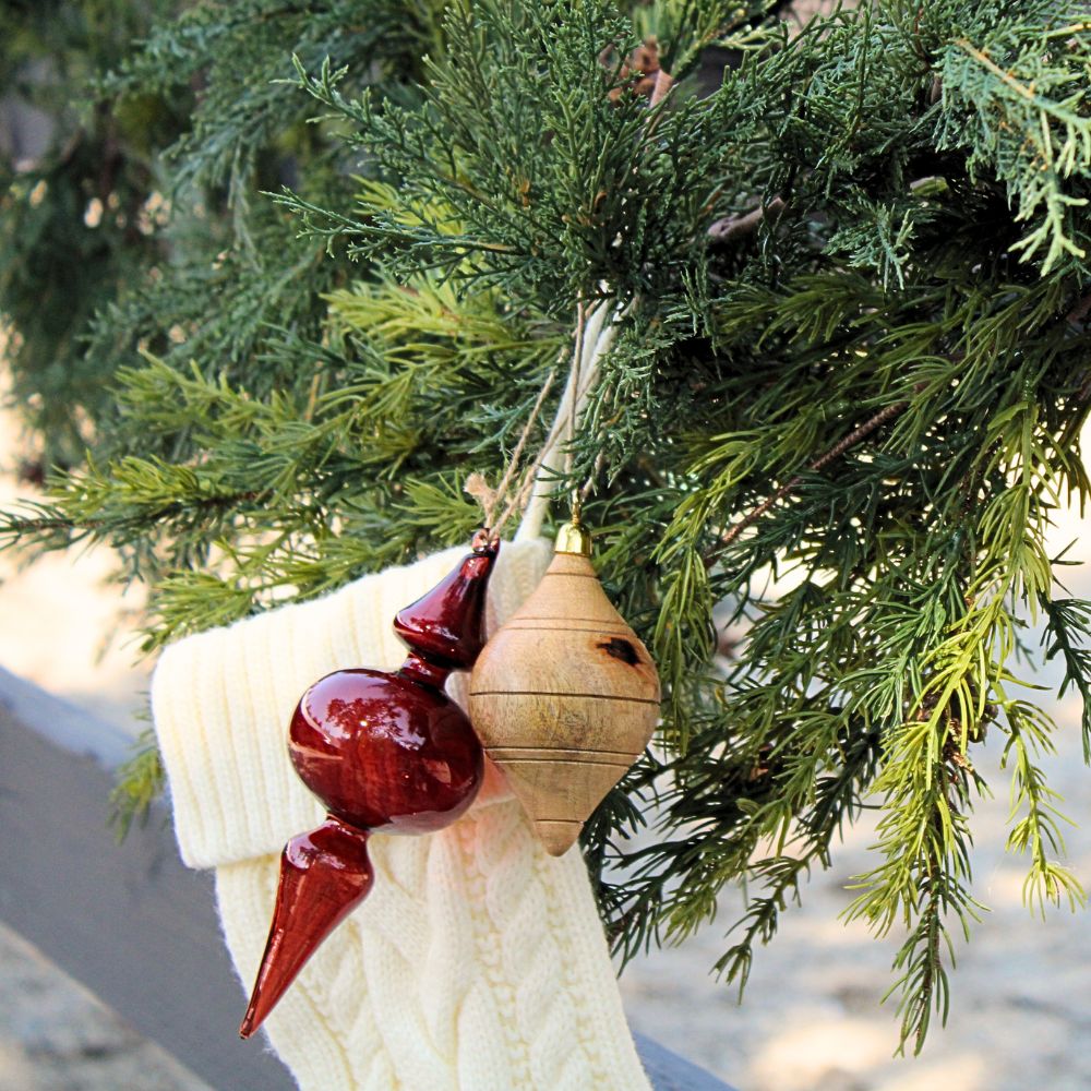 Vintage Rose & Bordeaux Glass Finial Ornaments