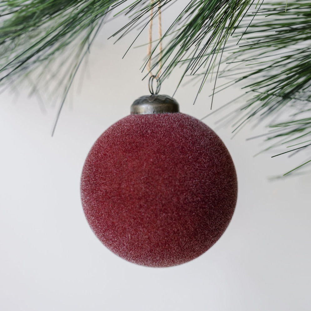 Flocked Bordeaux Glass Ornaments