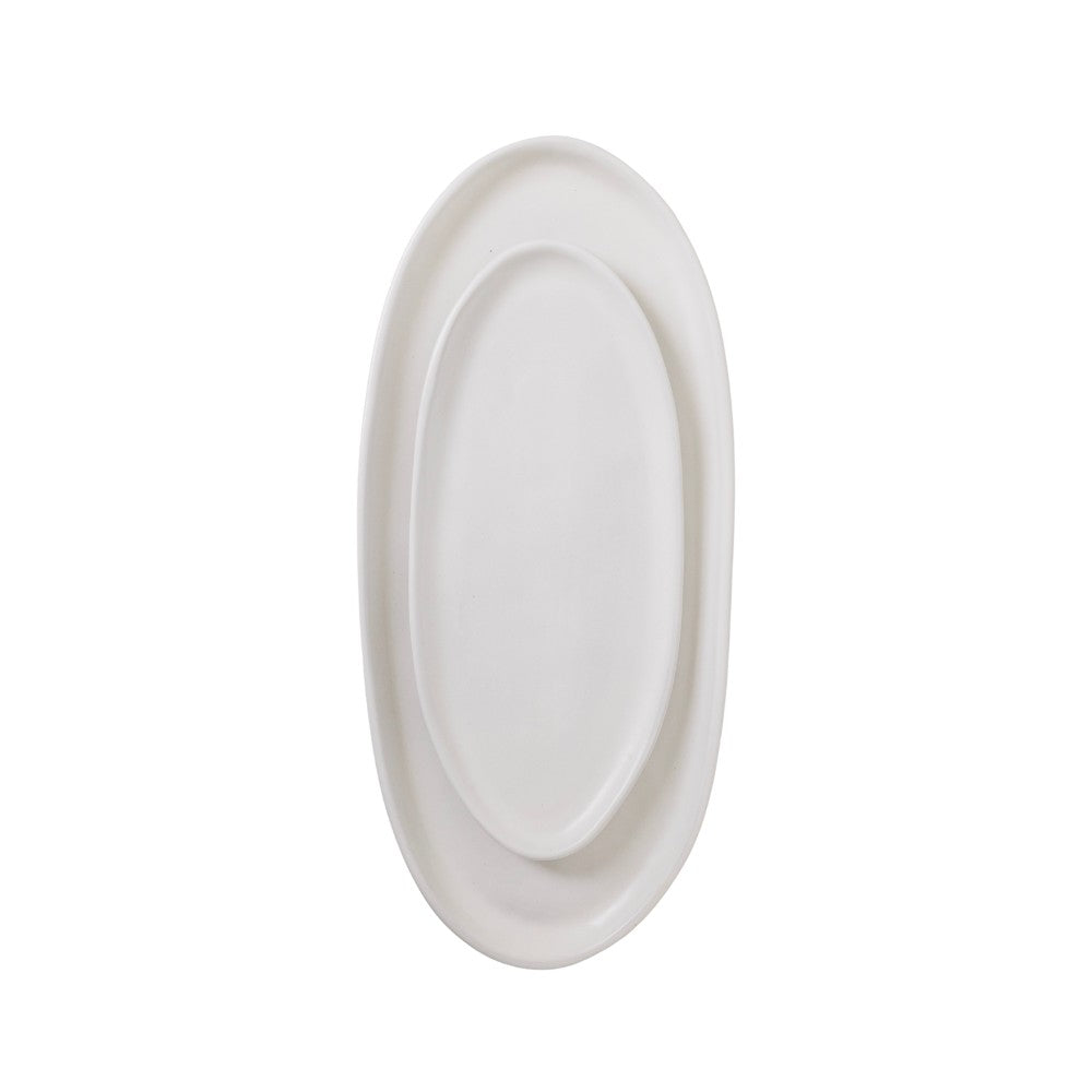 Ines Oval Lipped Serving Plate - Matte White - Set of 2