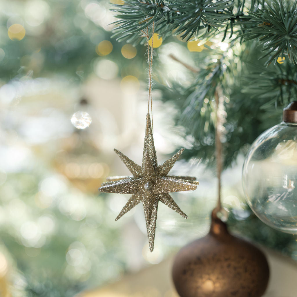 Dazzling Gold Glitter Starburst Ornaments