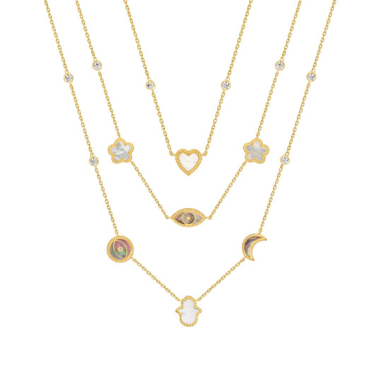 Spirit’s Transformation Multi-Symbol Mother of Pearl Layered Necklace