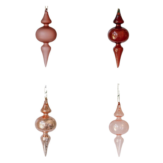 Vintage Rose & Bordeaux Glass Finial Ornaments