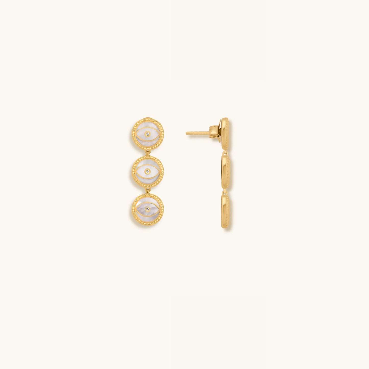 Triple Blessings Evil Eye Mother of Pearl Earrings