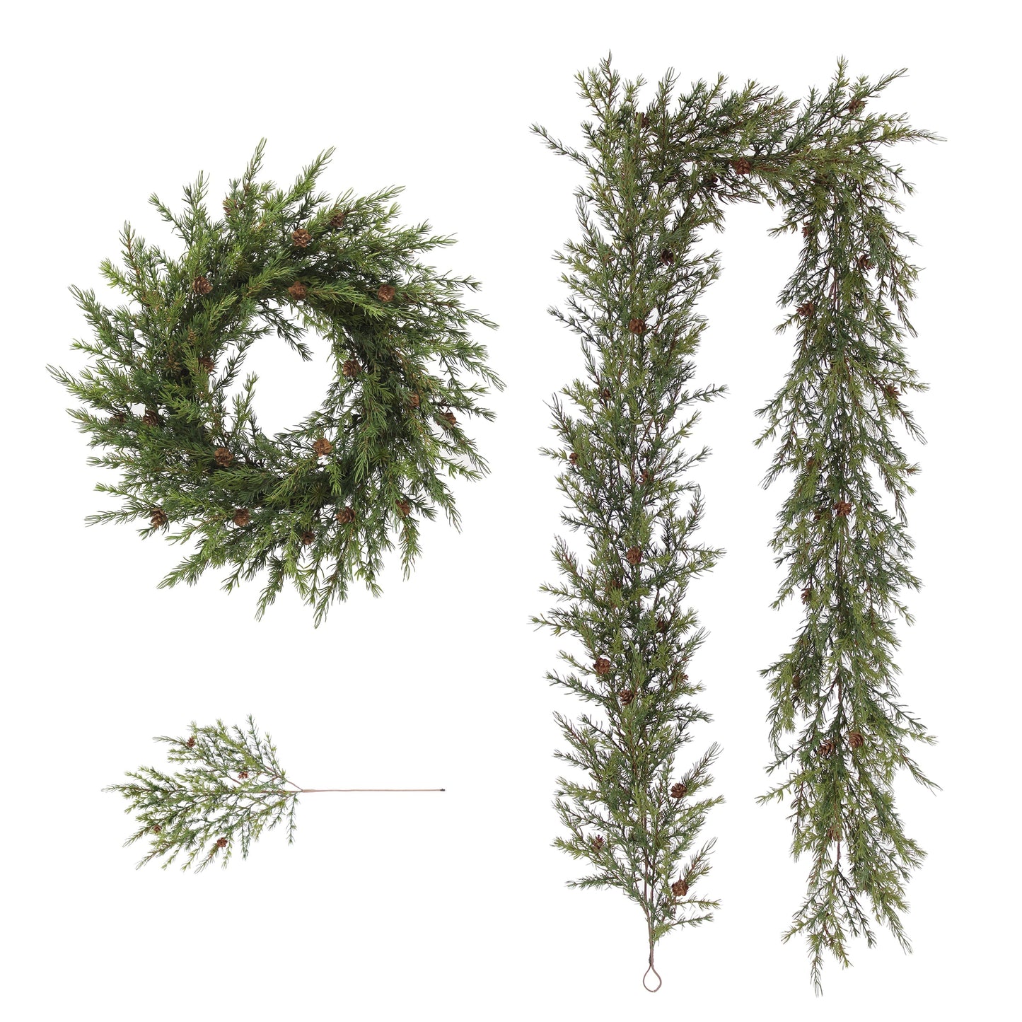 Natural-Looking Artificial Pine Garland with Pinecones