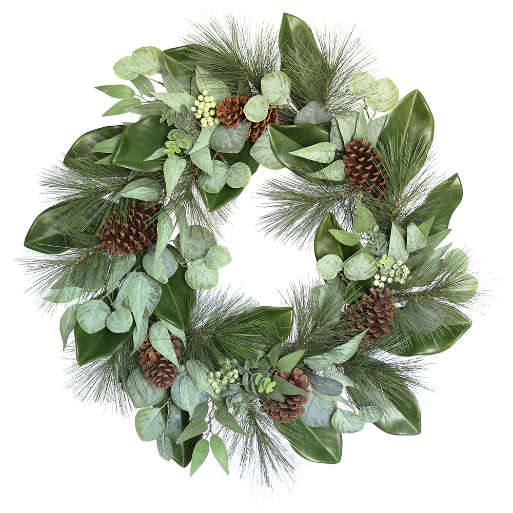 Lifelike Faux Magnolia, Eucalyptus, Pinecone & Needle Pine