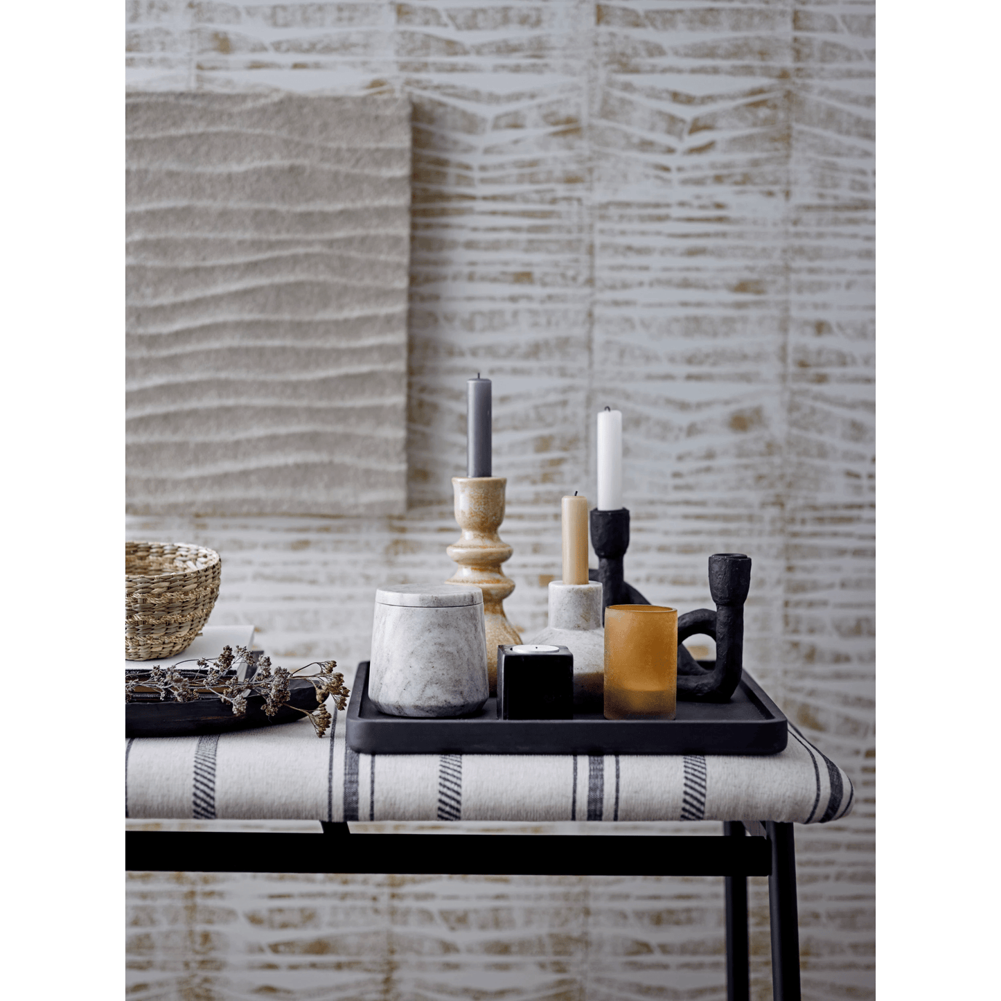Abstract Double Taper Candle Holder in Black