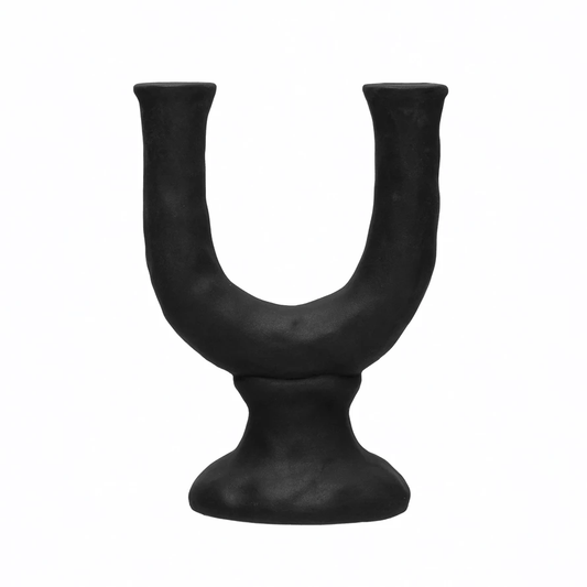 Stoneware Double Taper Candle Holder in Chocolate