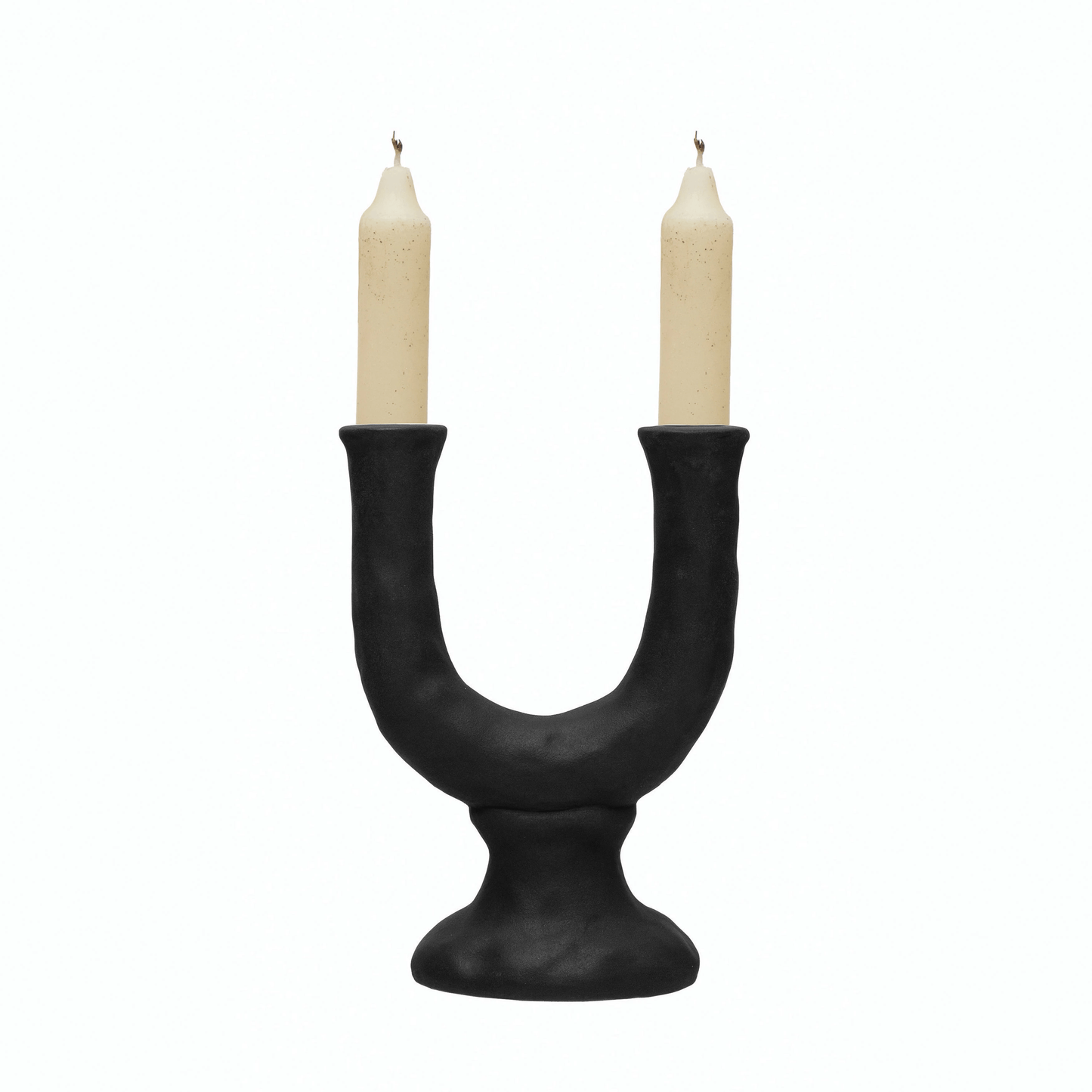 Stoneware Double Taper Candle Holder in Chocolate