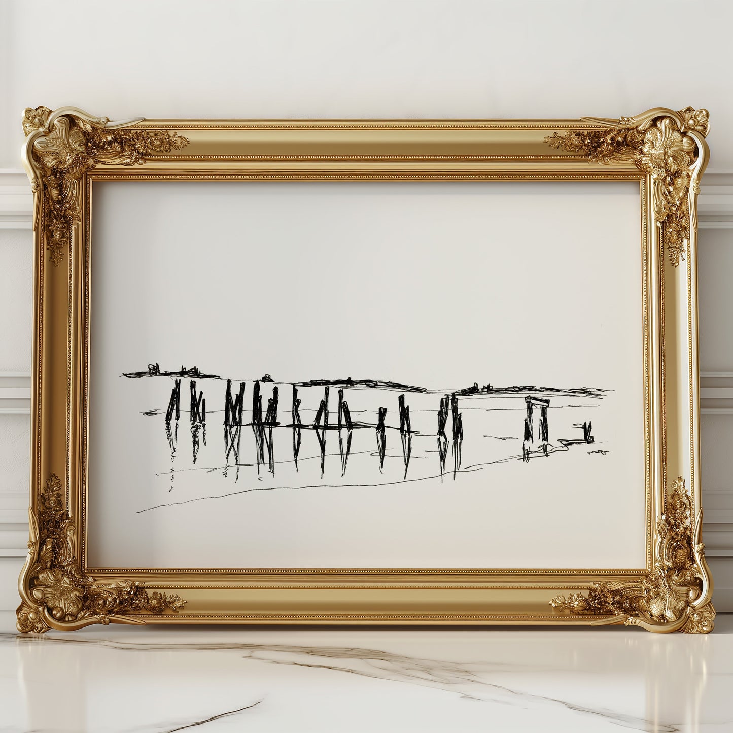Coastal Line Drawing, West Beach, Fine Art Print