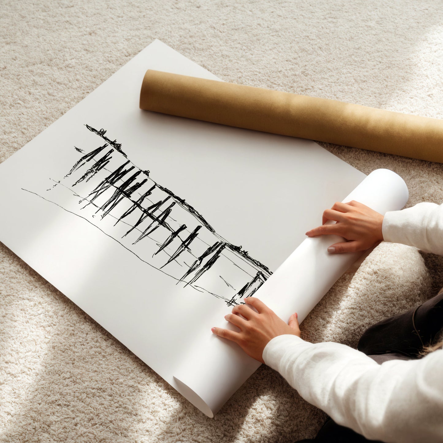 Coastal Line Drawing, West Beach, Fine Art Print