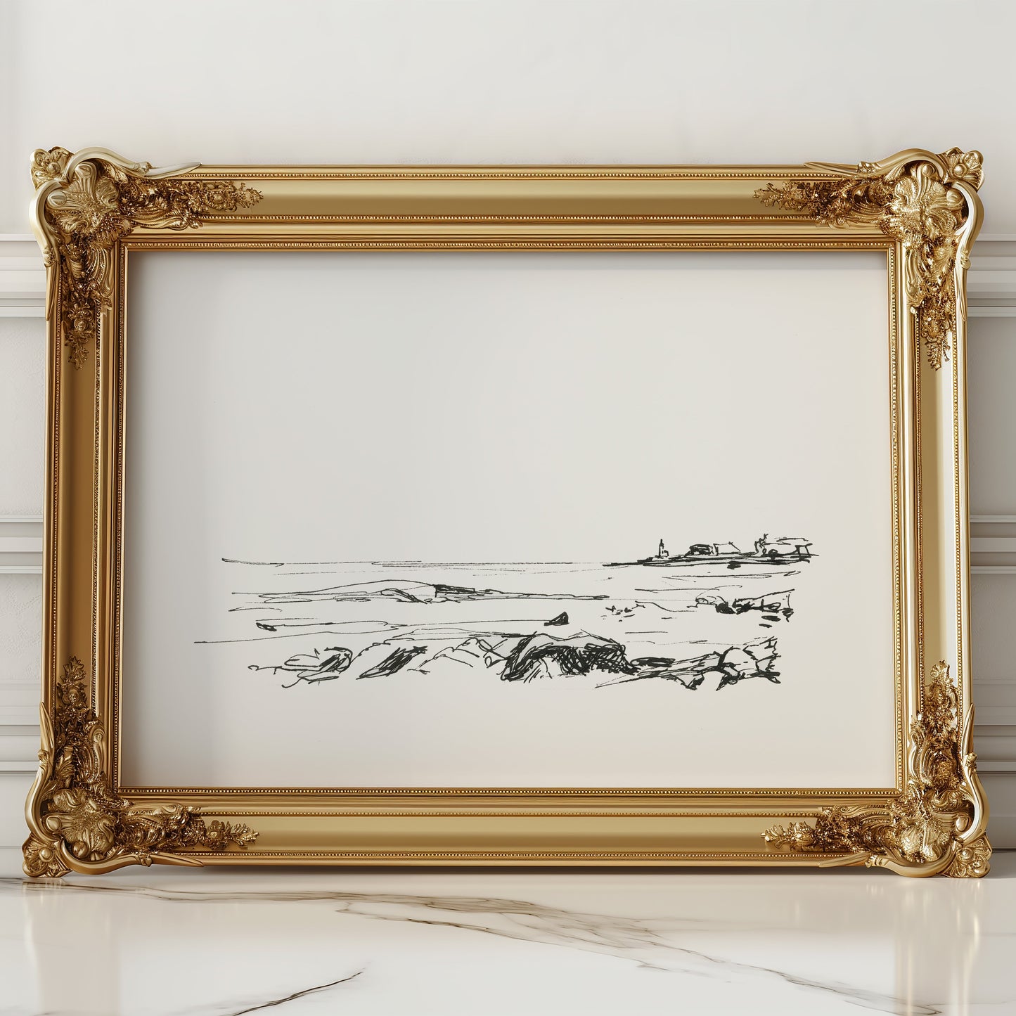 Coastal Line Drawing, Gloucester Coast, Fine Art Print
