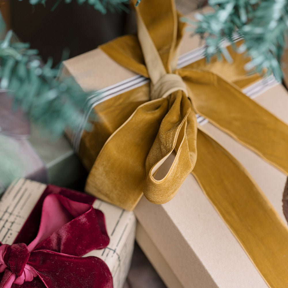 Luxurious Wide Hand Dyed Velvet Ribbon in Gold