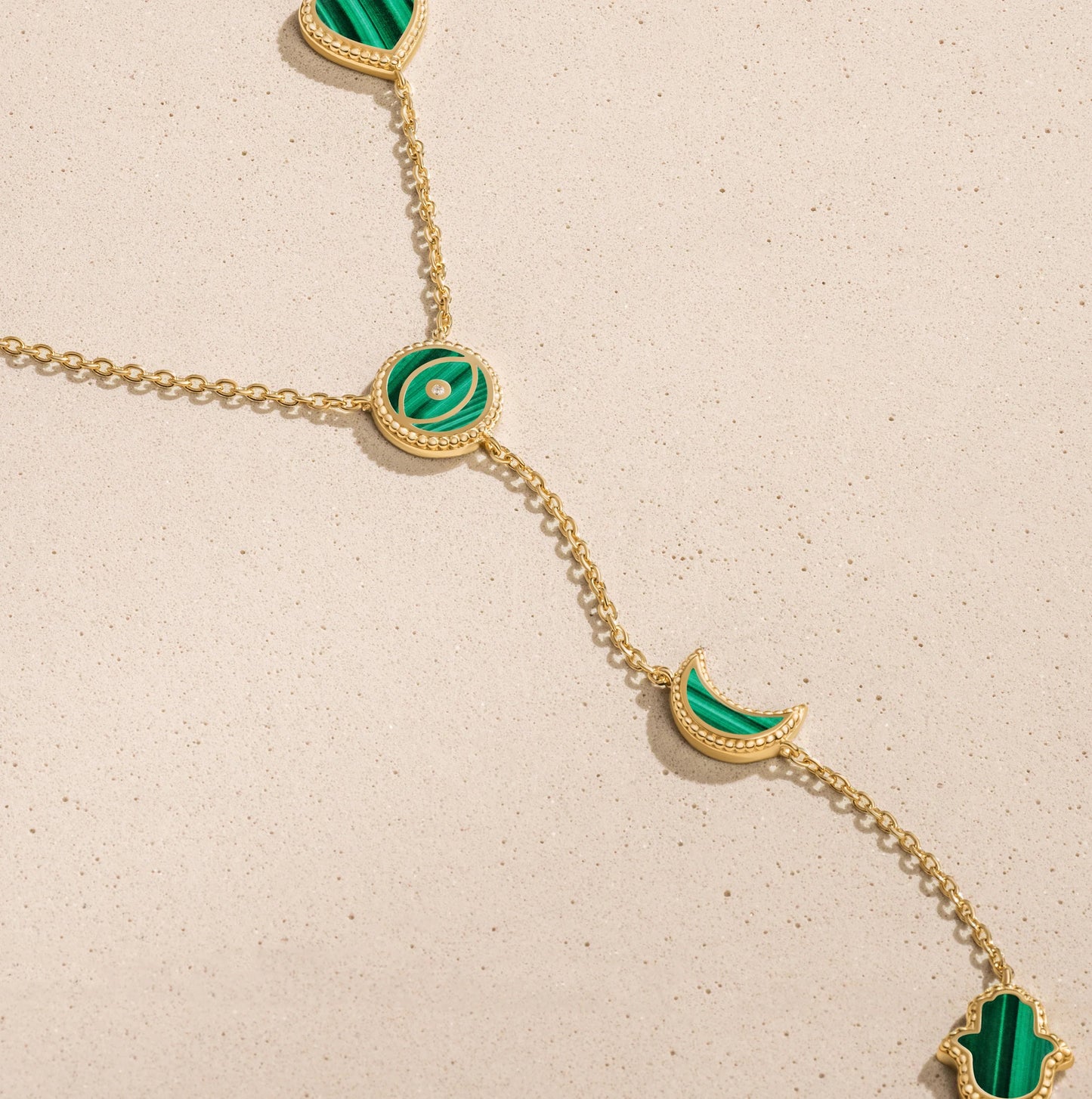 Enlightened Soul Malachite Multi-Symbol Gold Necklace