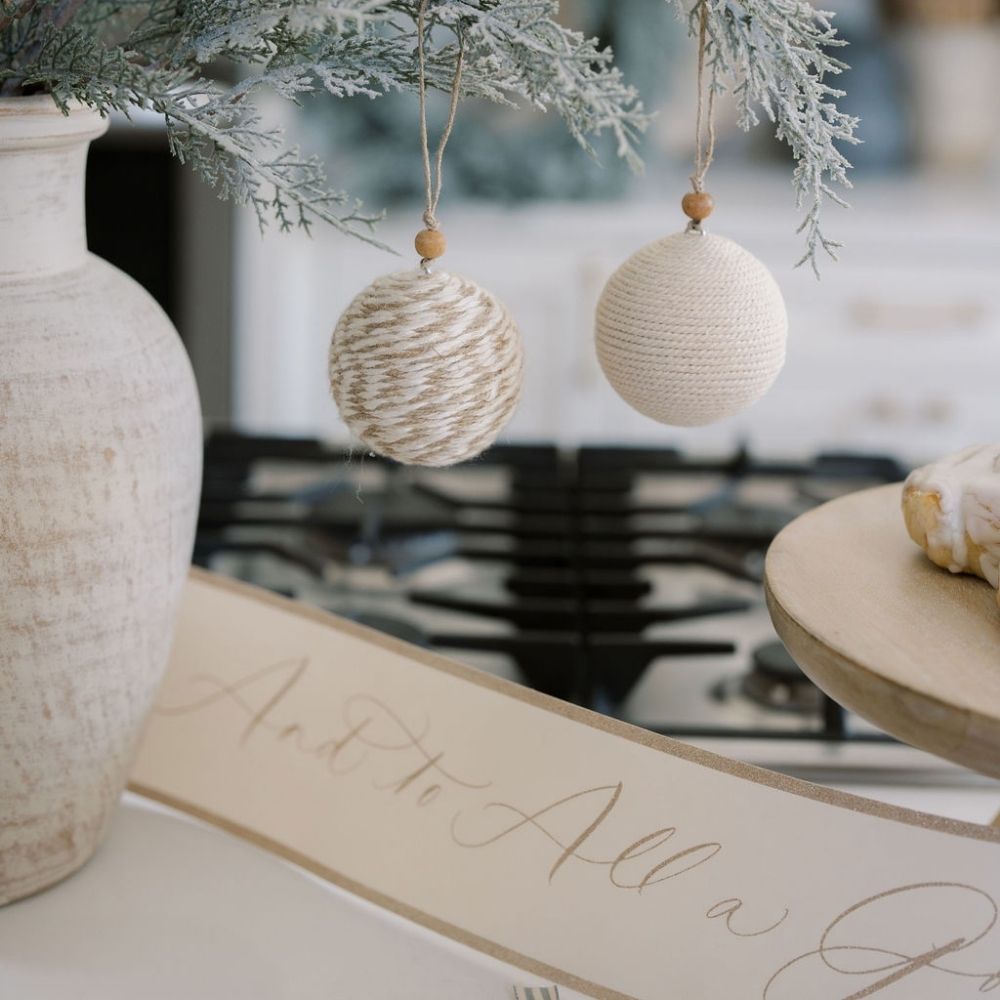 Natural Jute Christmas Ornaments with Wood Beads