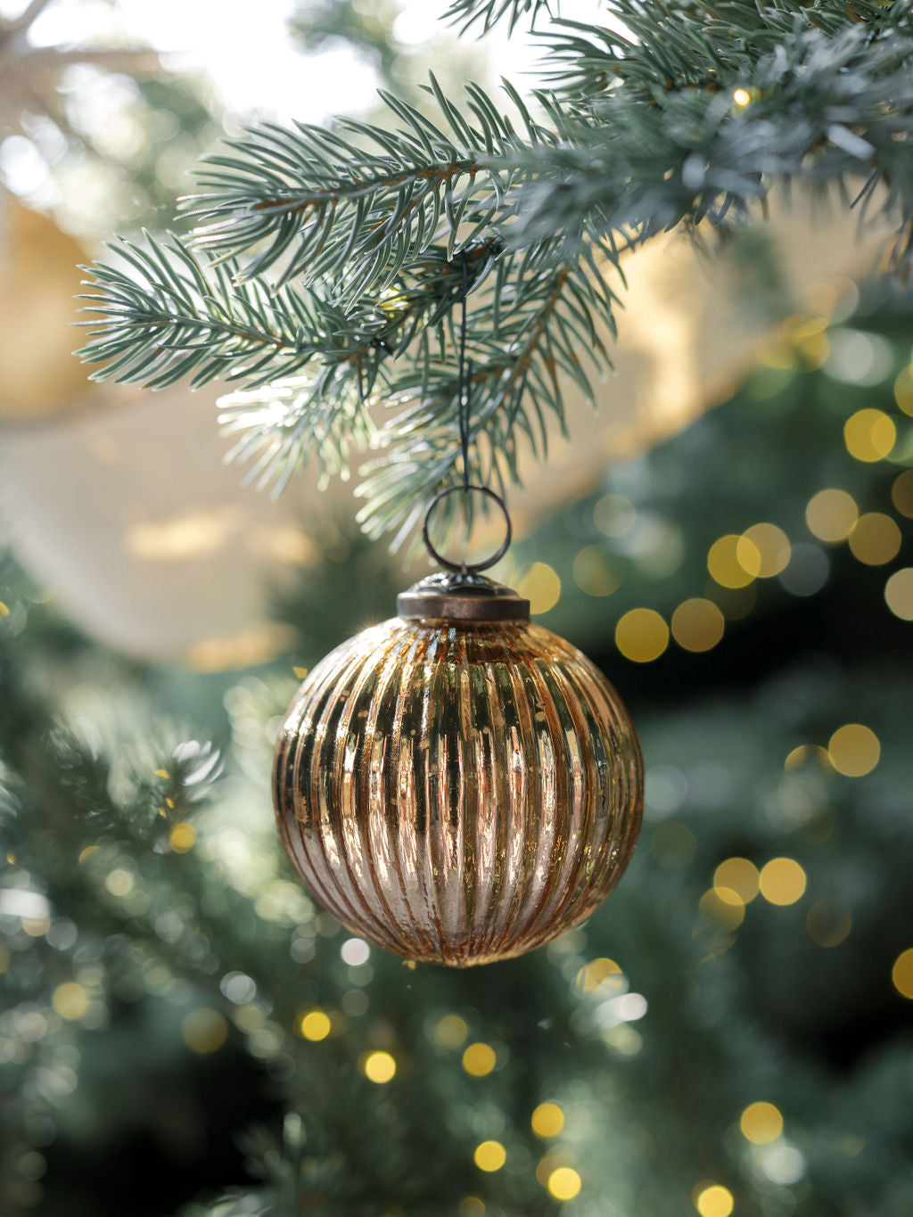 Mercury Glass Ornaments in Antique Gold with Jute Hanger