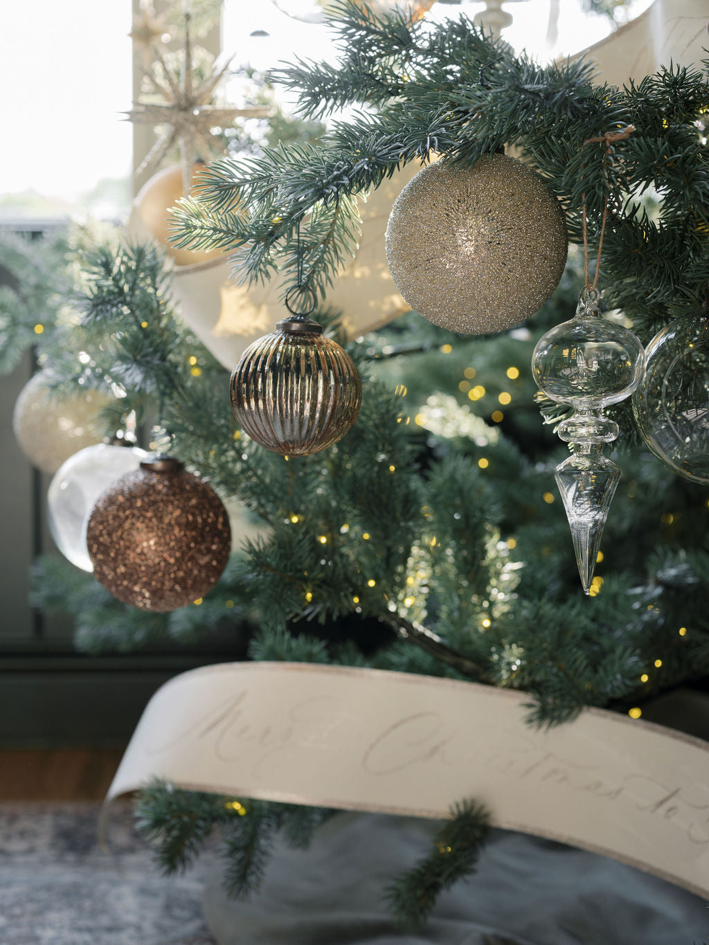 Mercury Glass Ornaments in Antique Gold with Jute Hanger