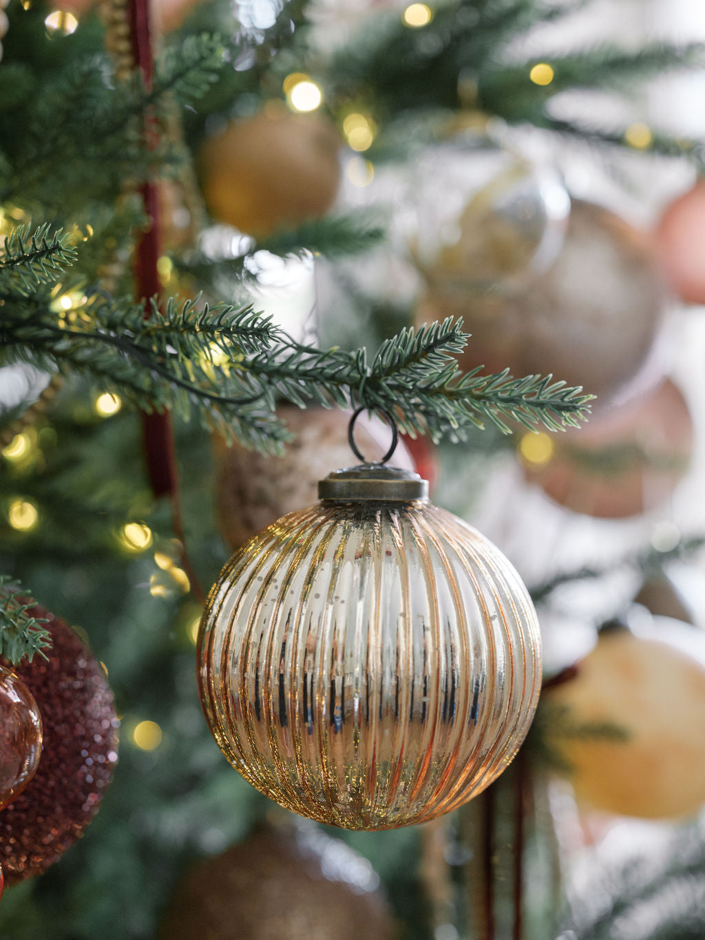 Mercury Glass Ornaments in Antique Gold with Jute Hanger