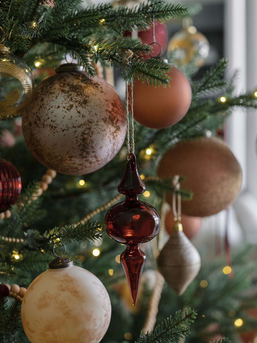 Vintage Rose & Bordeaux Glass Finial Ornaments