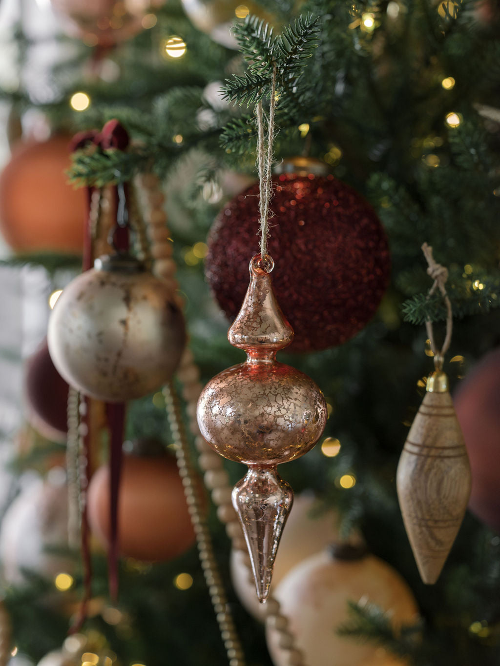 Vintage Rose & Bordeaux Glass Finial Ornaments