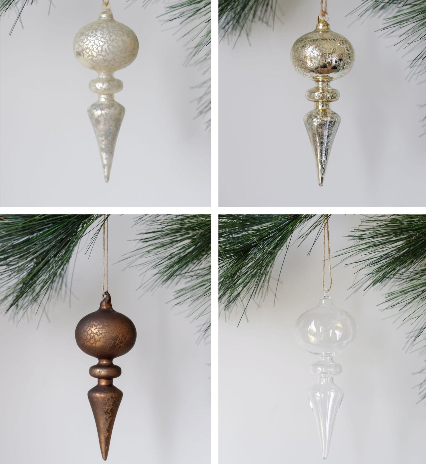 Elegant Neutral Glass Finial Ornaments