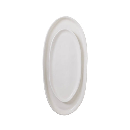 Ines Oval Lipped Serving Plate - Matte White - Set of 2