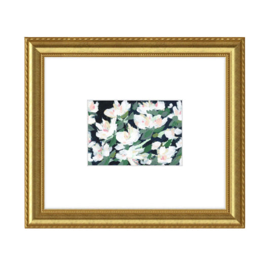 White Blossoms at Midnight, Fine Art Print with Oversized Mat