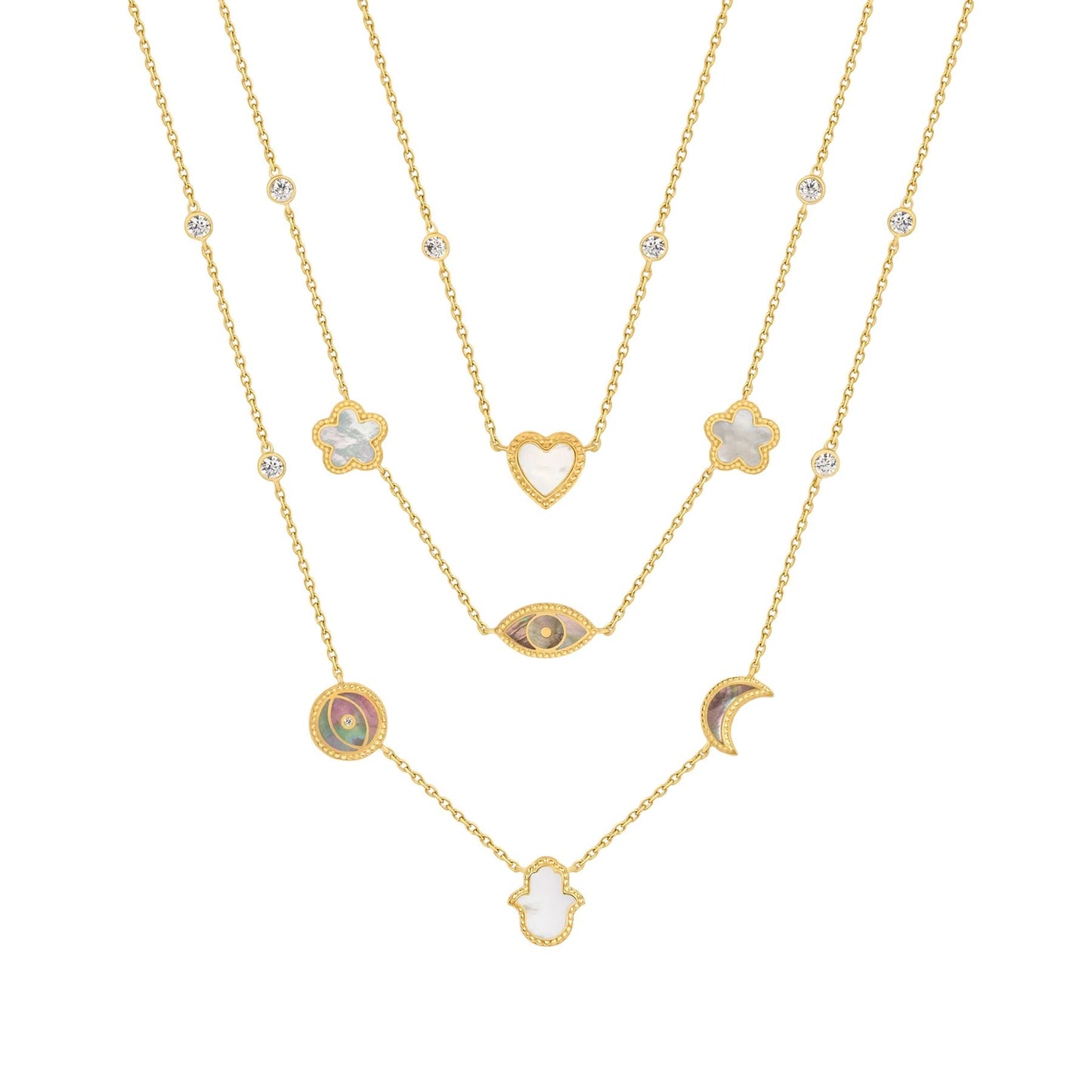 Spirit’s Transformation Multi-Symbol Mother of Pearl Layered Necklace