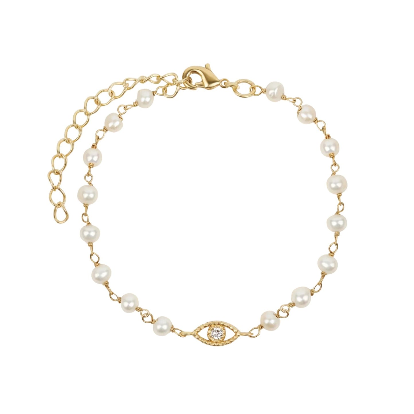 Dreamlike Protection - Pearl Evil Eye Charm Bracelet
