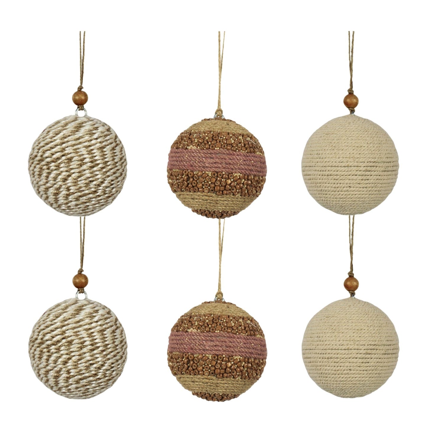 Natural Jute Christmas Ornaments with Wood Beads