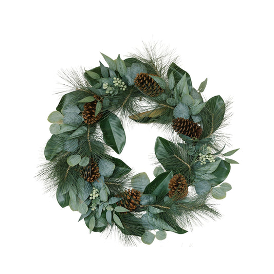 Lifelike Faux Magnolia, Eucalyptus, Pinecone & Needle Pine