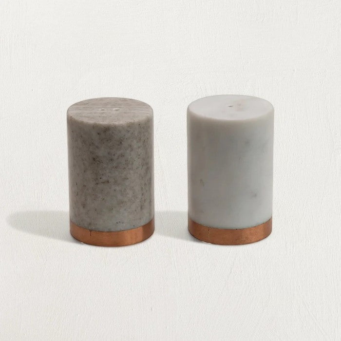 Marble Salt & Pepper Shakers with Copper Base