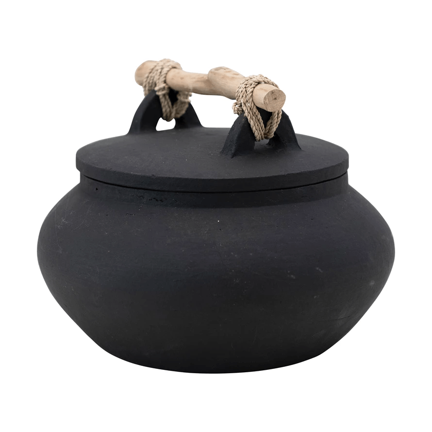 Bali Terracotta Container with Lid and Driftwood Handle