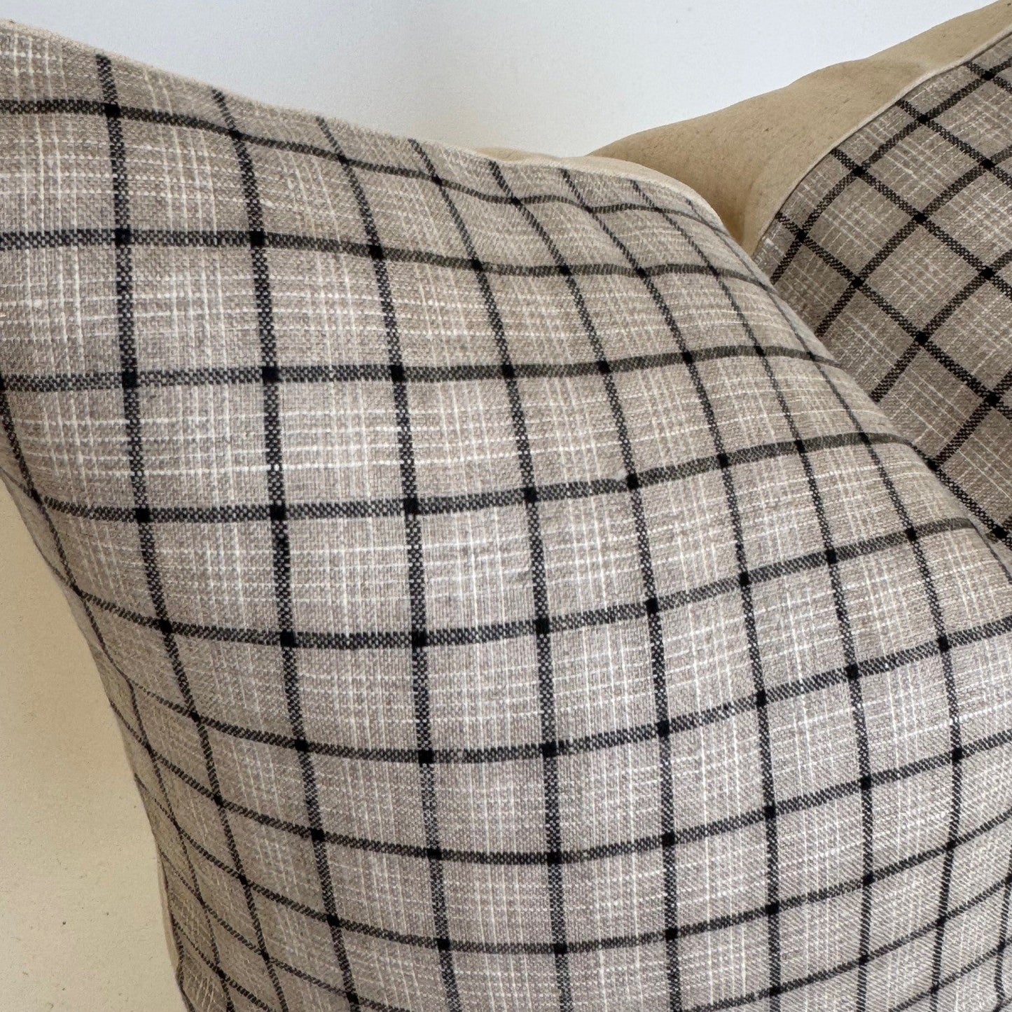 Woven Windowpane Pillow Cover | Grey Black Natural
