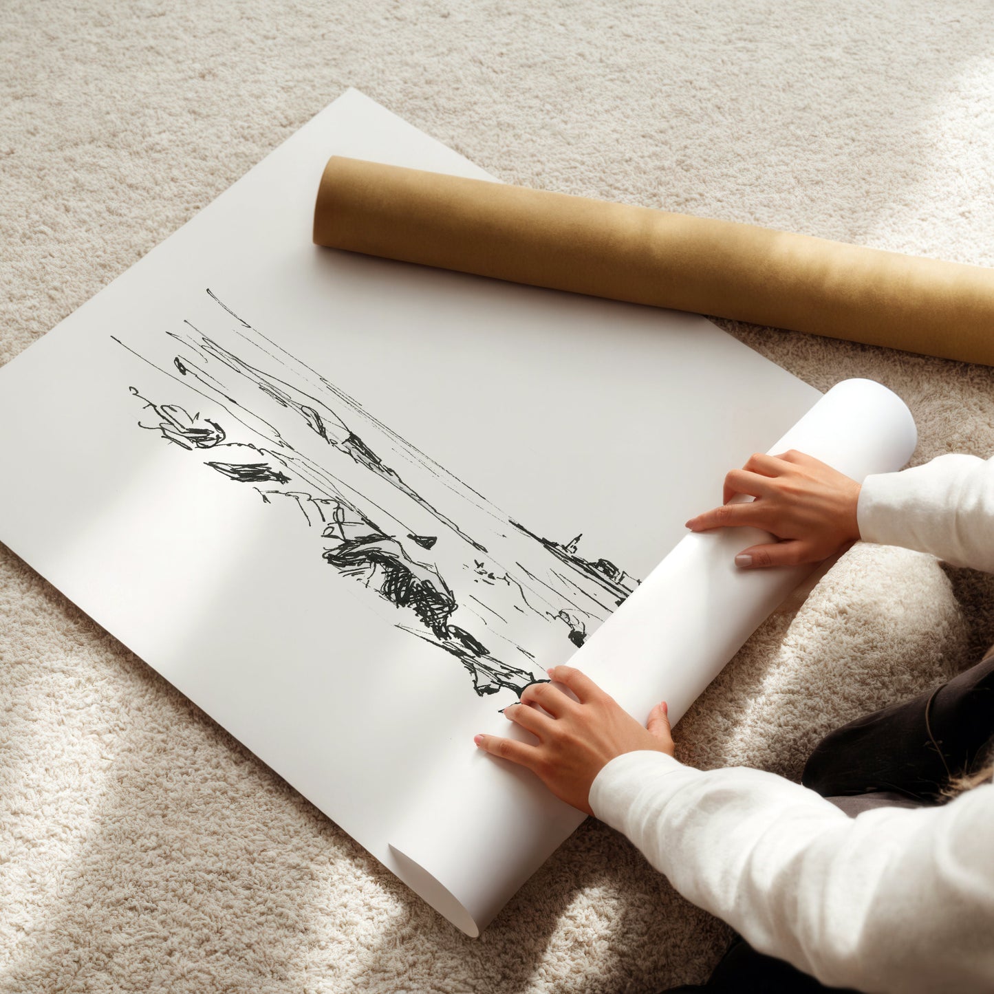 Coastal Line Drawing, Gloucester Coast, Fine Art Print